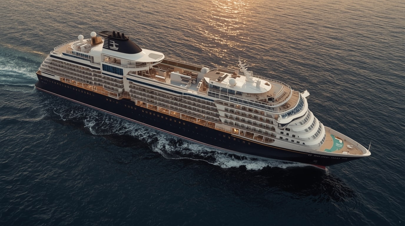 Stunning rendering of Regent Seven Seas Cruises' new Seven Seas Prestige luxury cruise ship during its float-out ceremony in November 2025, showcasing elegant design and innovative features for ultra-luxury travel.